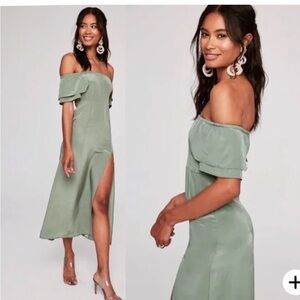 Stone cold fox silk versila dress sage green midi ruffle 1